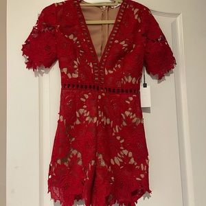 Short sleeve V neck lace romper